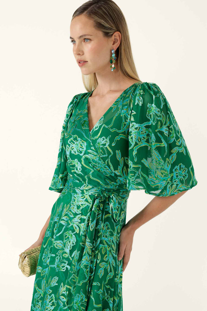 Garden Maze Wrap Dress in Green Aqua Floral
