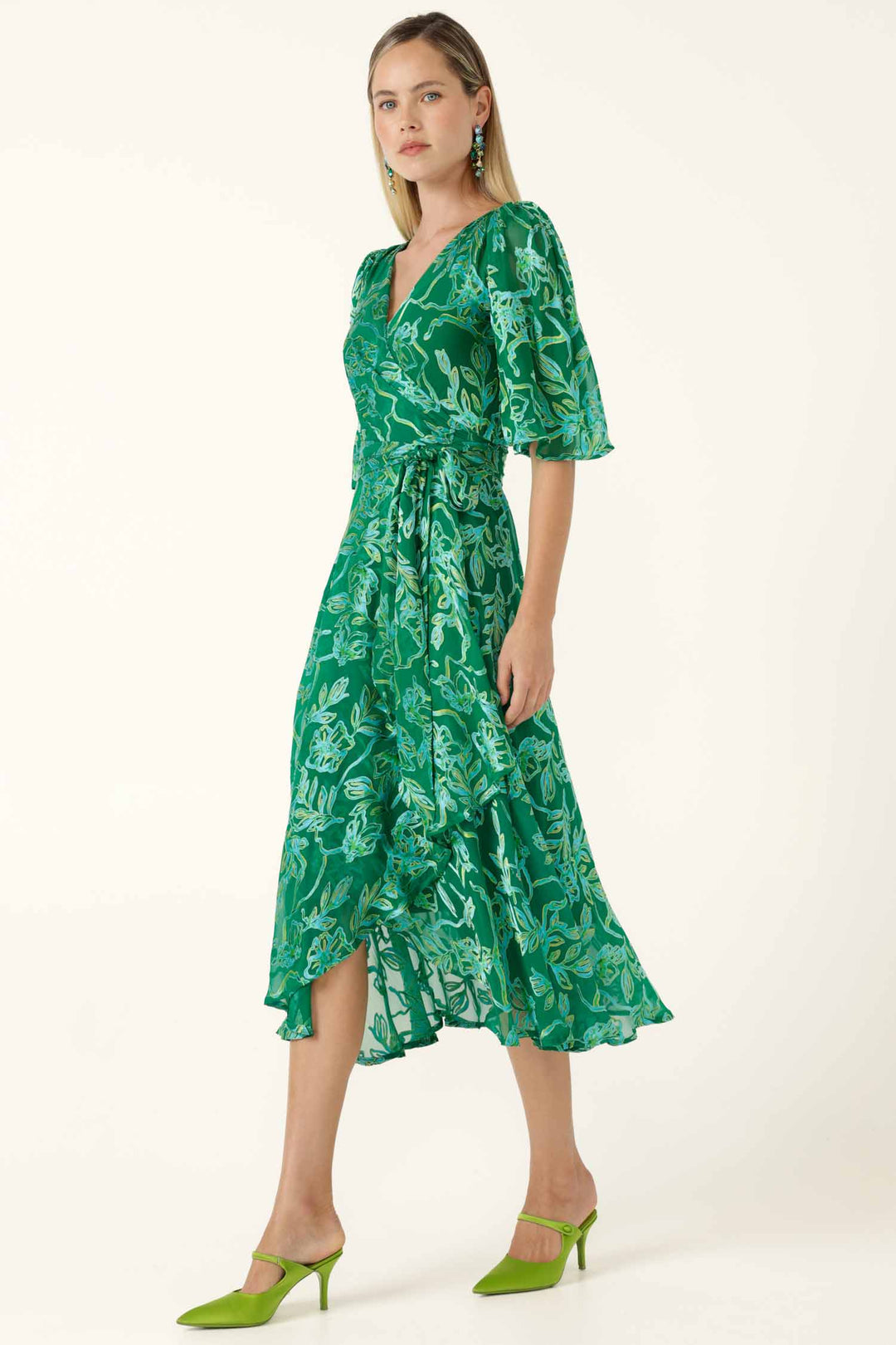 Garden Maze Wrap Dress in Green Aqua Floral