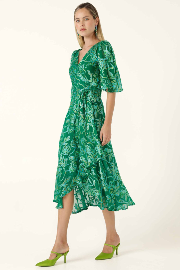 Garden Maze Wrap Dress in Green Aqua Floral