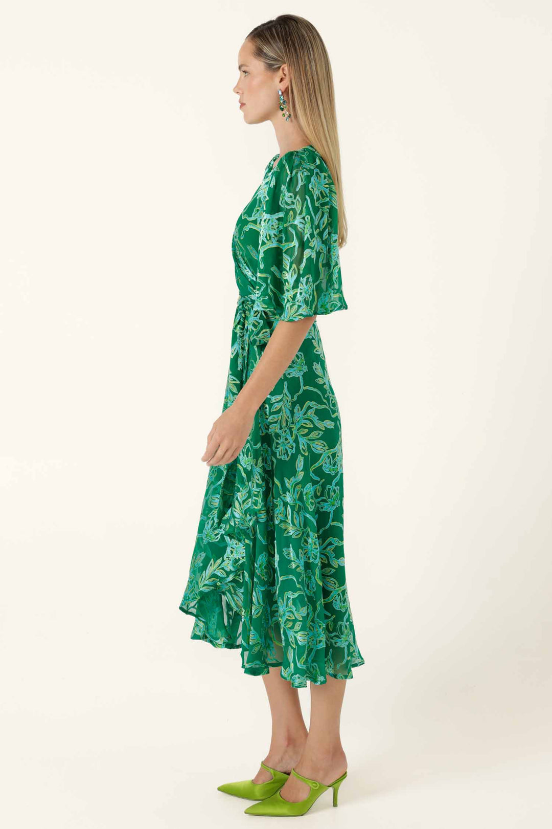 Garden Maze Wrap Dress in Green Aqua Floral