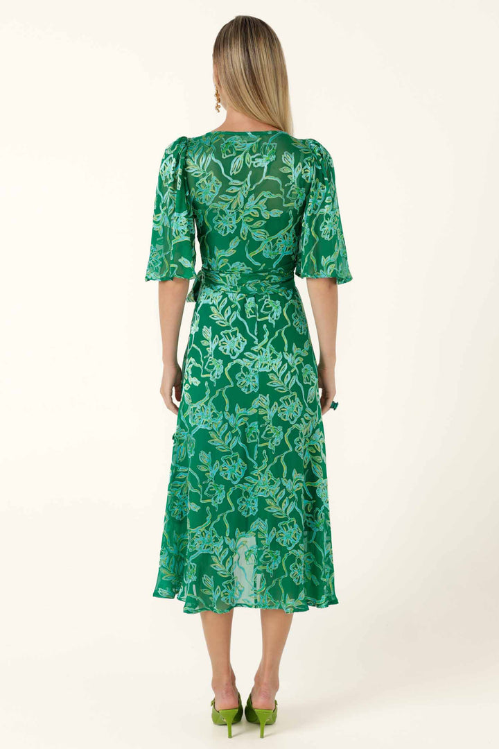 Garden Maze Wrap Dress in Green Aqua Floral