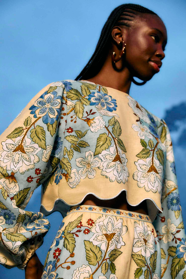 Garden Scarf Blue LS Blouse