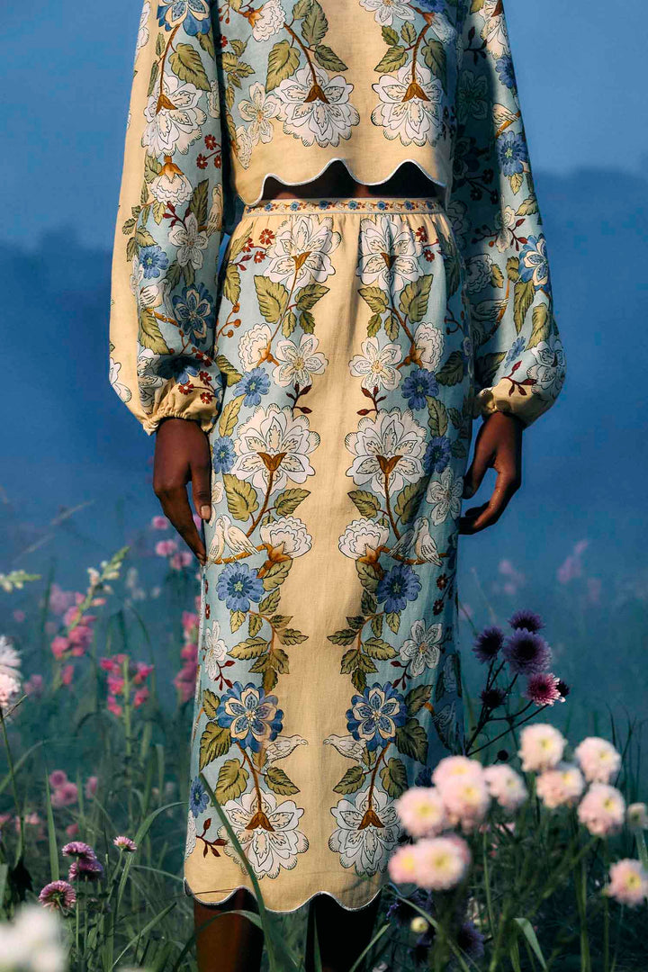 Garden Scarf Blue Midi Skirt