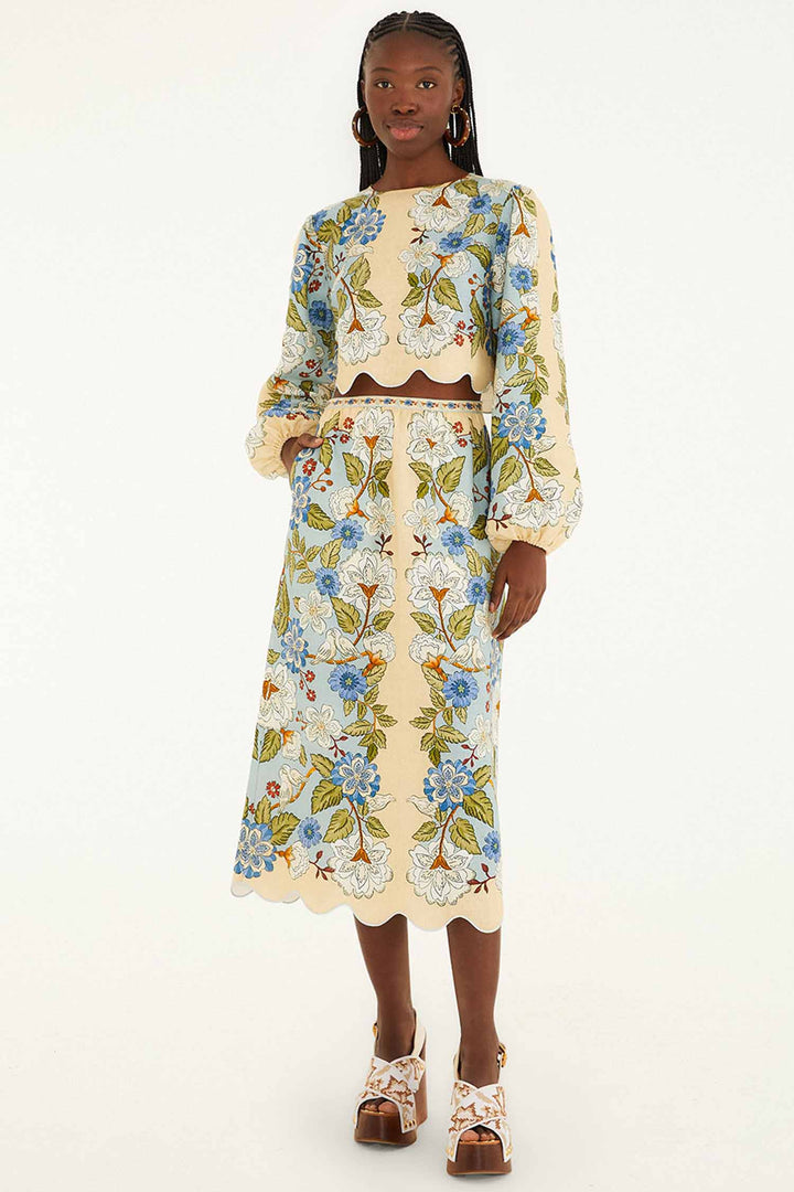 Garden Scarf Blue Midi Skirt