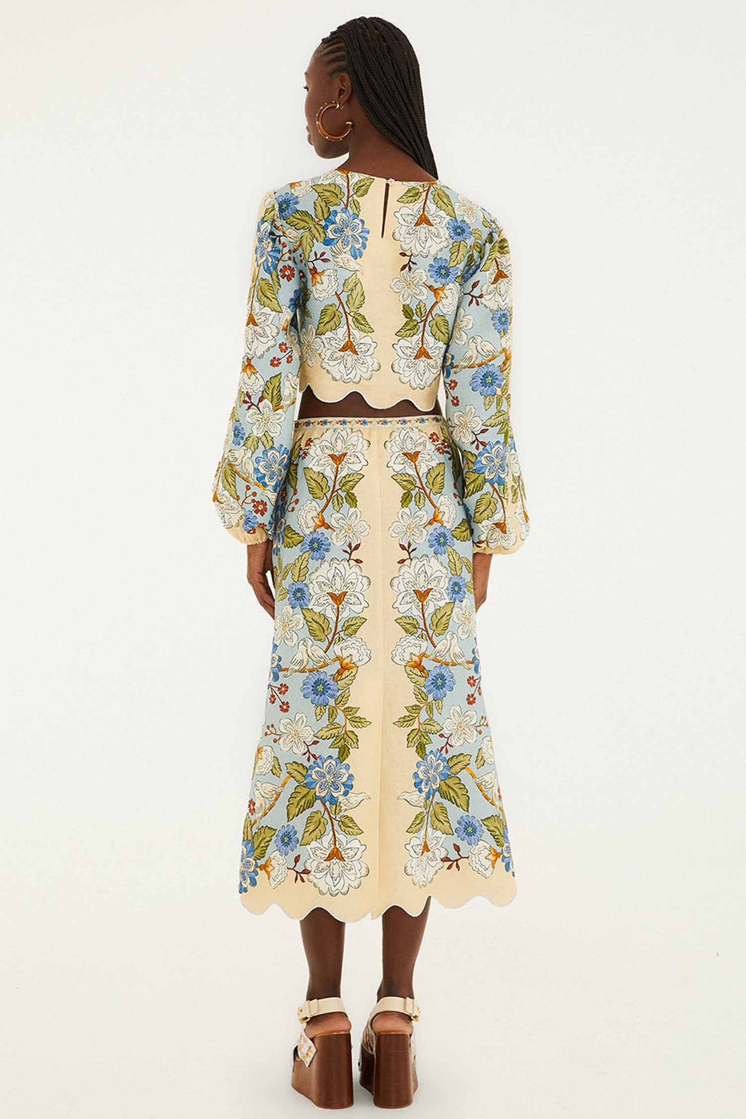 Garden Scarf Blue Midi Skirt