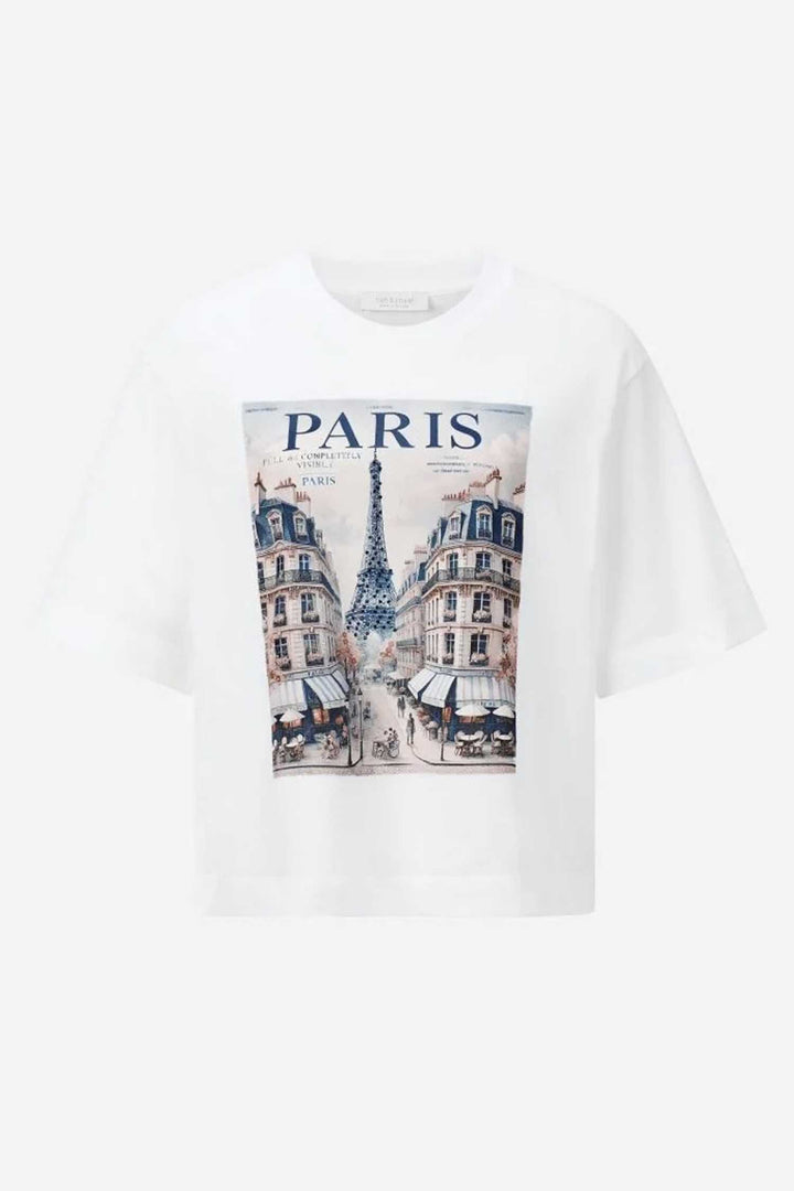 Gentle Fit T-Shirt with Paris Print in White