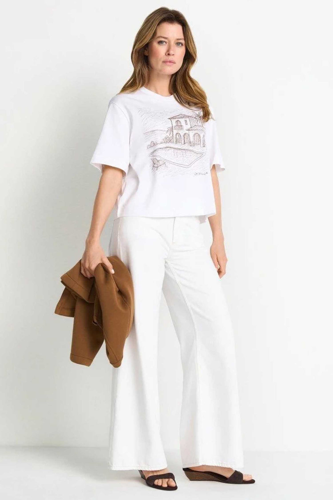 Gentle Fit T-Shirt w Print in White