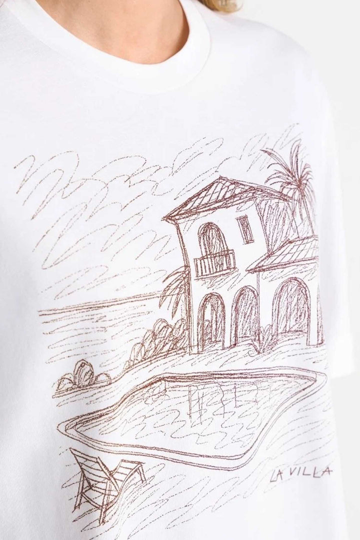 Gentle Fit T-Shirt w Print in White