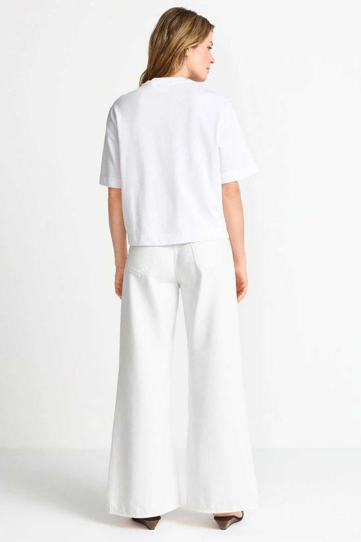Gentle Fit T-Shirt w Print in White
