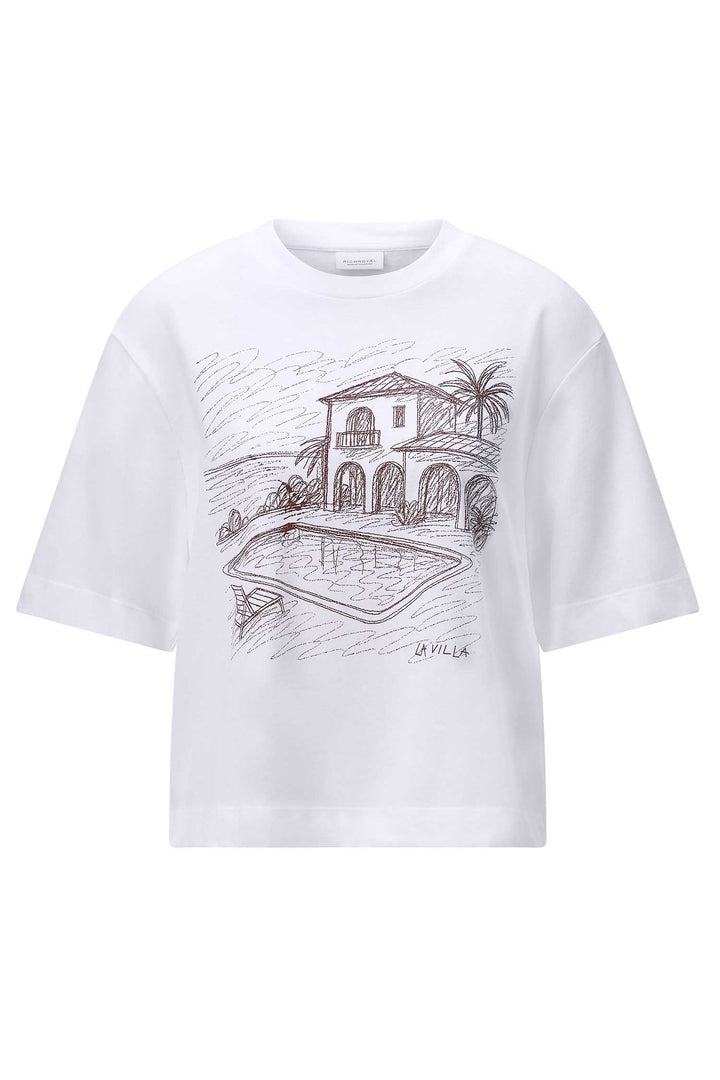 Gentle Fit T-Shirt w Print in White