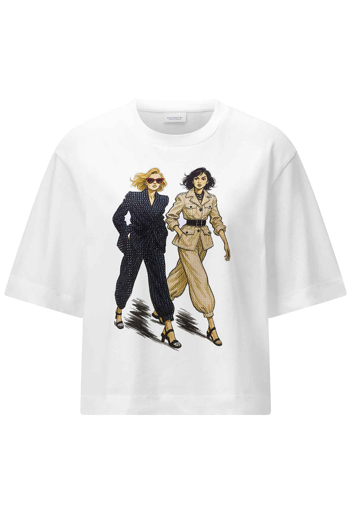 Gentle Fit T-Shirt w Women Print in White
