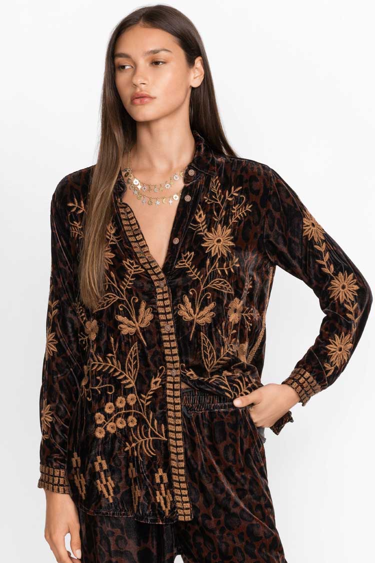 Georgina Velvet Oversized Shirt in Leopard