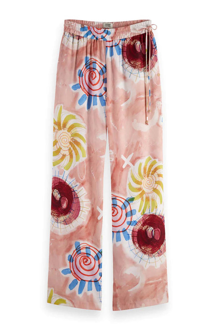 Gia Mid-rise 32' Wide Leg Trousers in Abstract Sun Pink