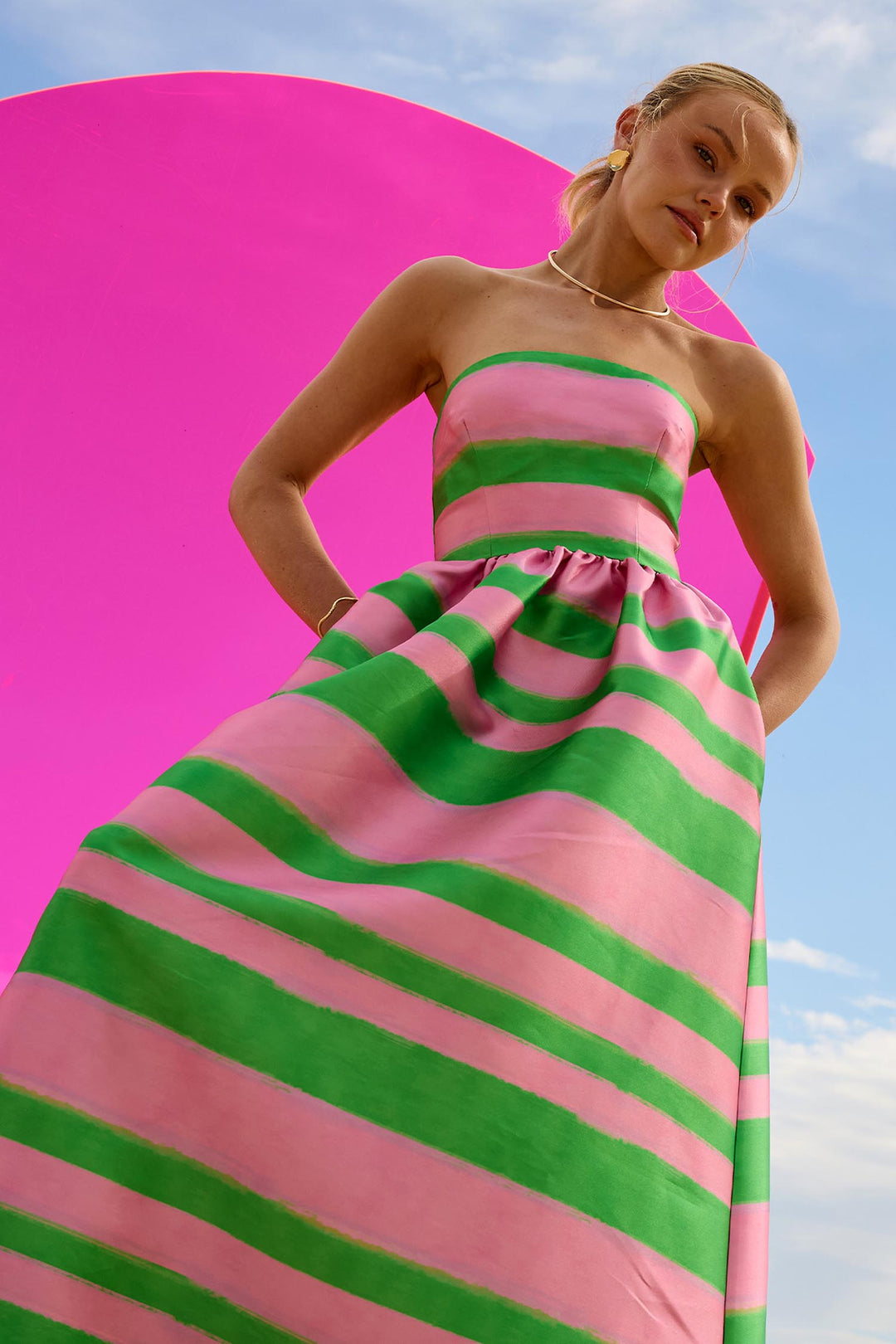Gigi Strapless Midi Dress in Watermelon