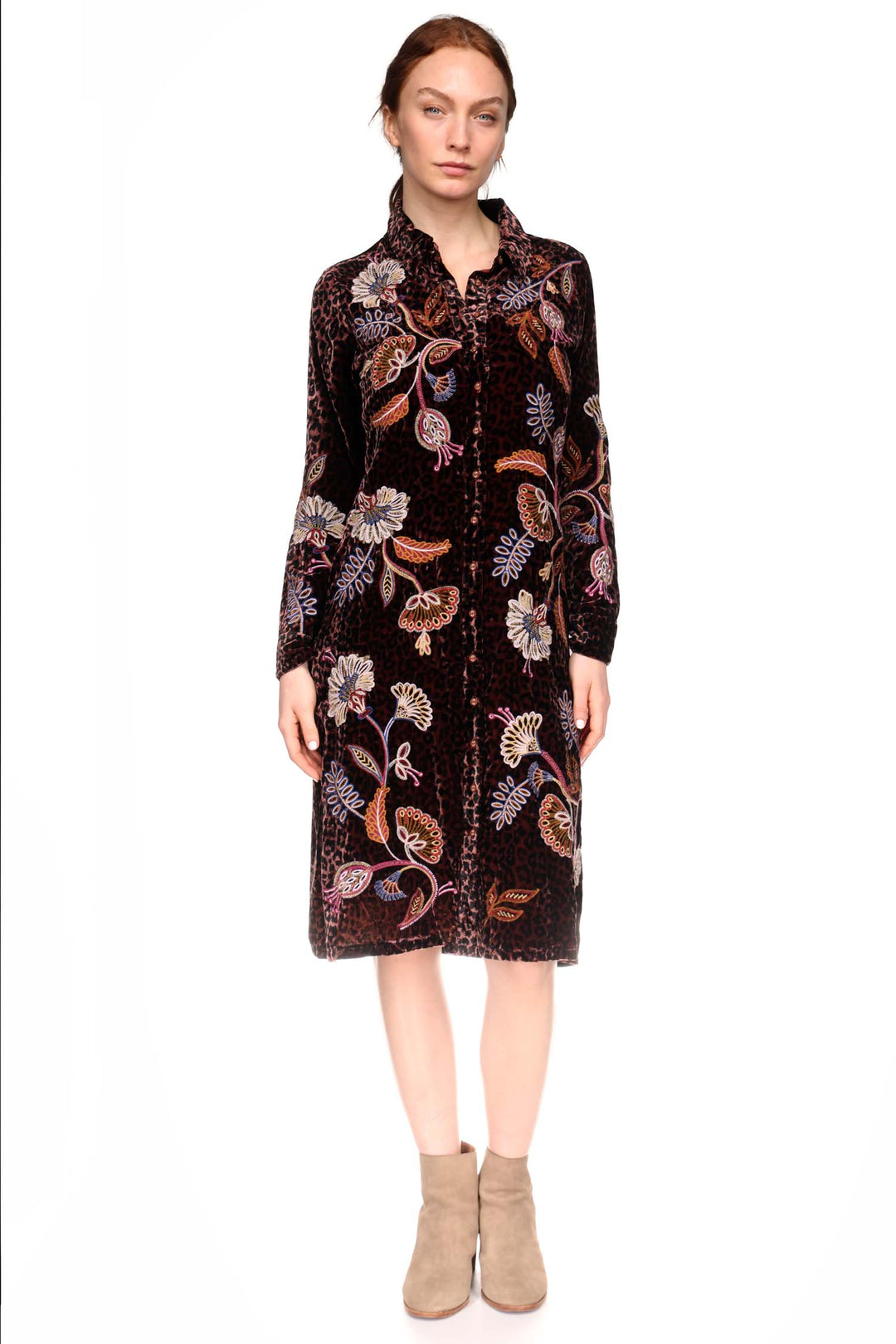 Gineva Velvet Shirt Dress in Misty Leopard