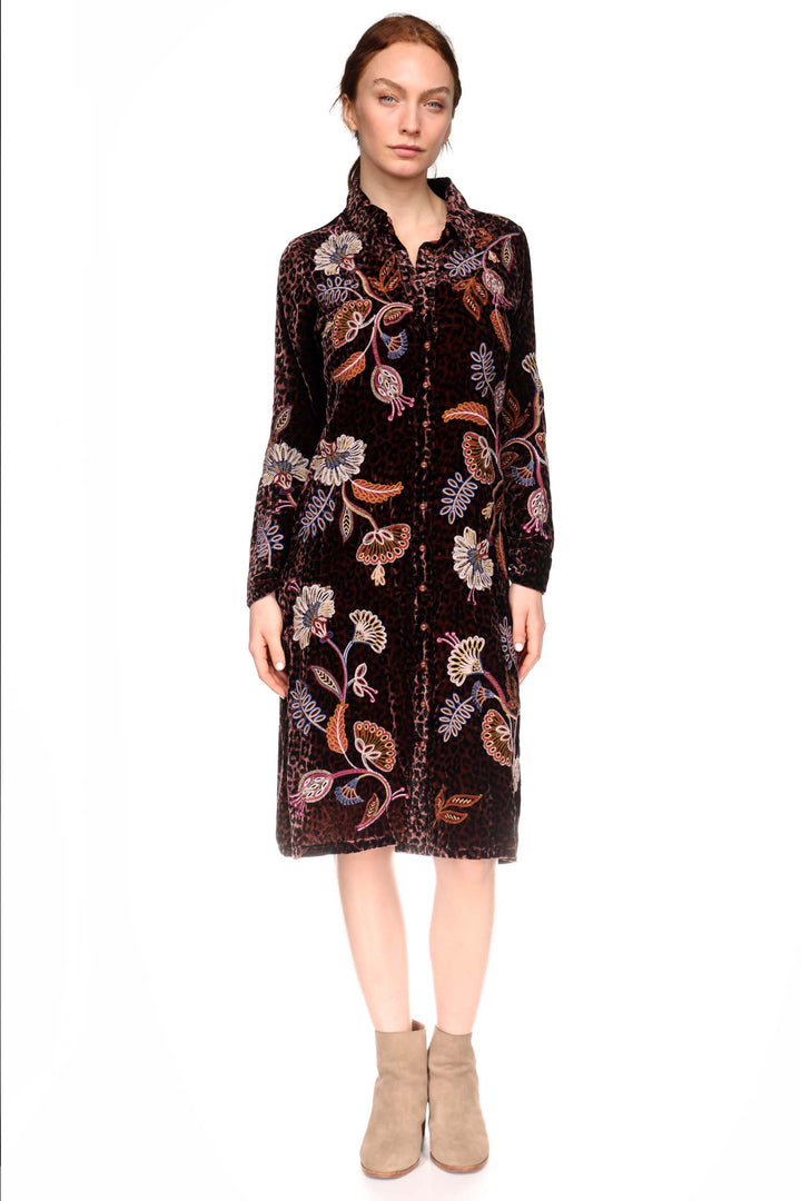 Gineva Velvet Shirt Dress in Misty Leopard