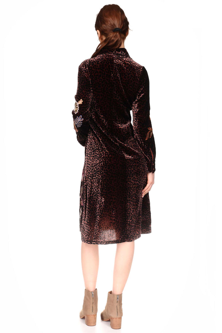 Gineva Velvet Shirt Dress in Misty Leopard