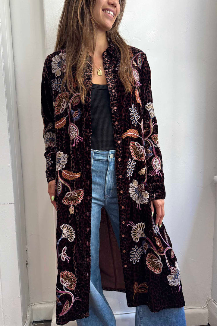 Gineva Velvet Shirt Dress in Misty Leopard