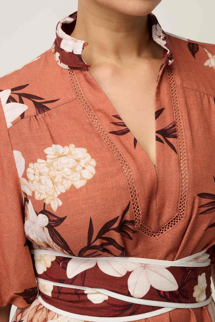 Gisela Printed Column Midi Dress in Amber Vine