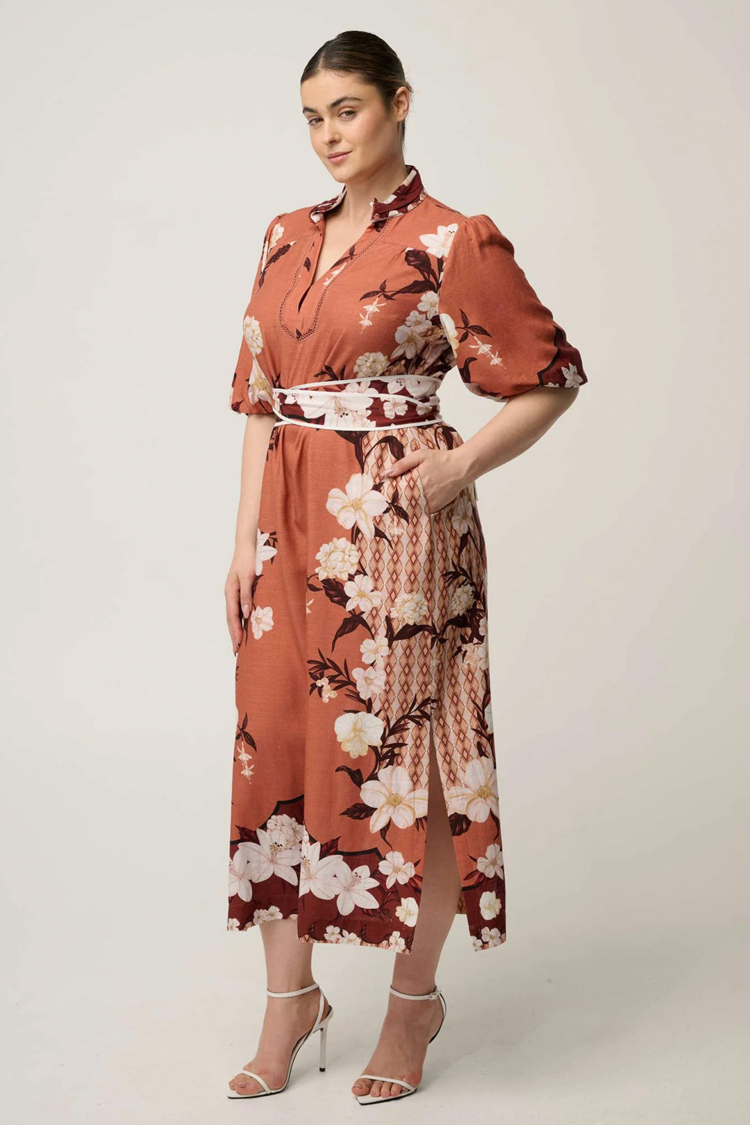 Gisela Printed Column Midi Dress in Amber Vine
