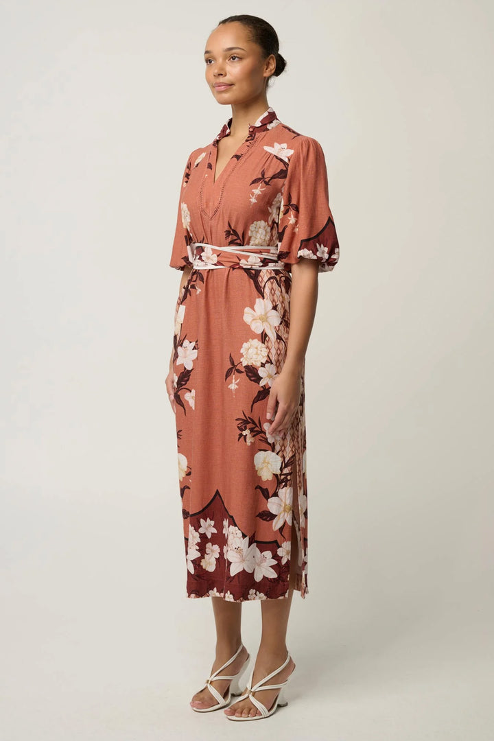 Gisela Printed Column Midi Dress in Amber Vine