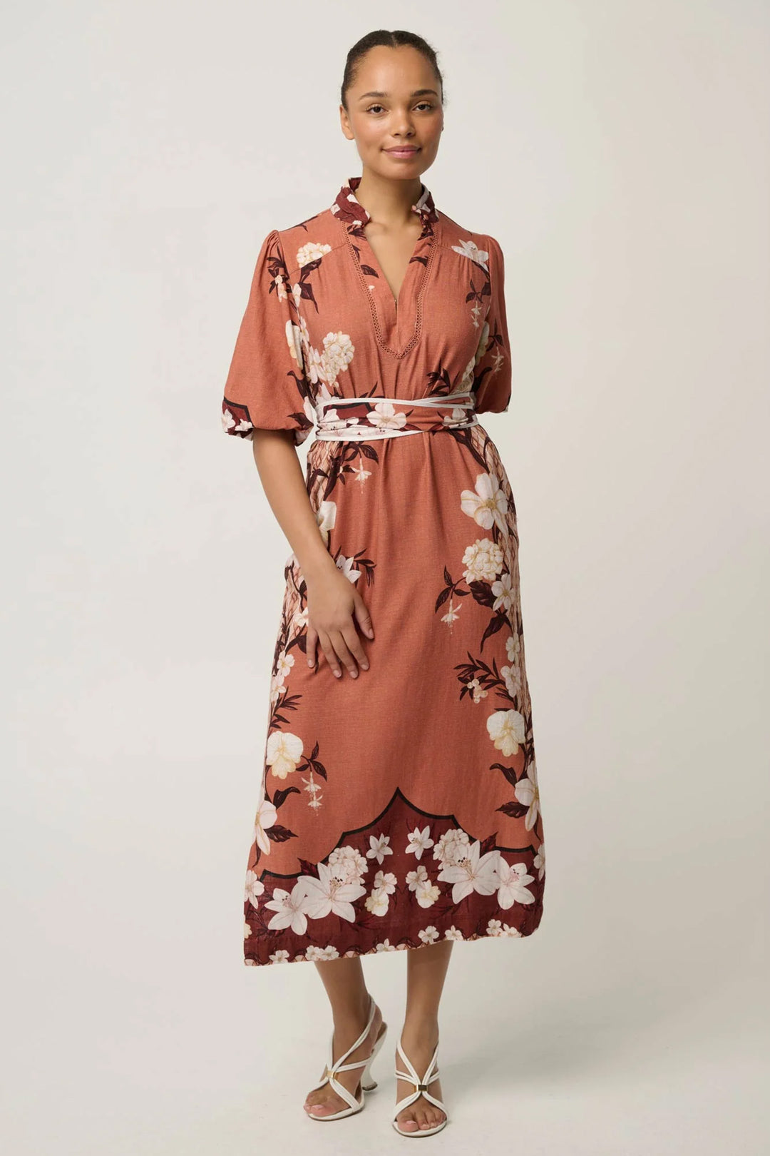 Gisela Printed Column Midi Dress in Amber Vine