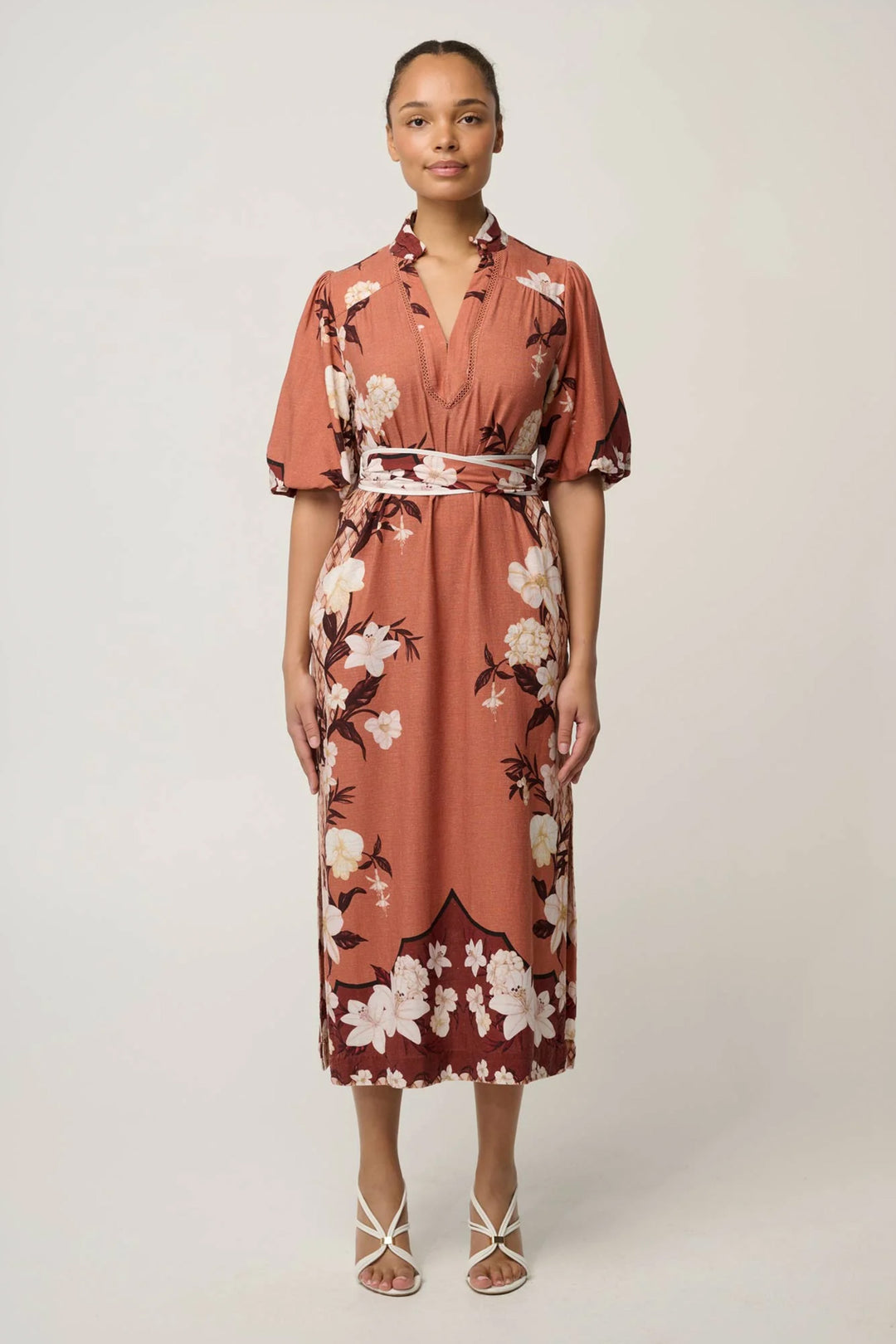 Gisela Printed Column Midi Dress in Amber Vine