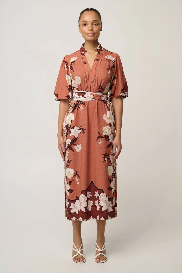 Gisela Printed Column Midi Dress in Amber Vine