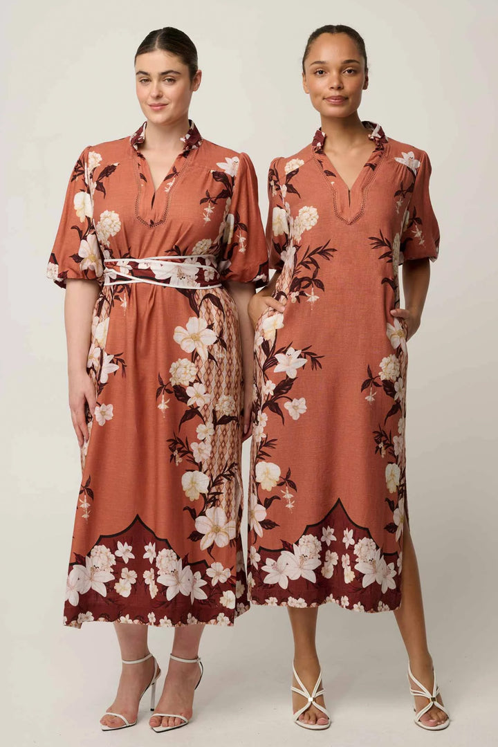 Gisela Printed Column Midi Dress in Amber Vine