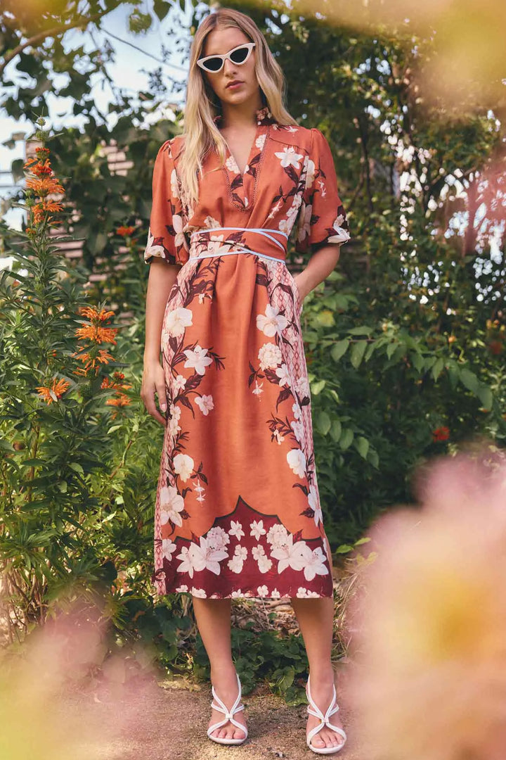 Gisela Printed Column Midi Dress in Amber Vine