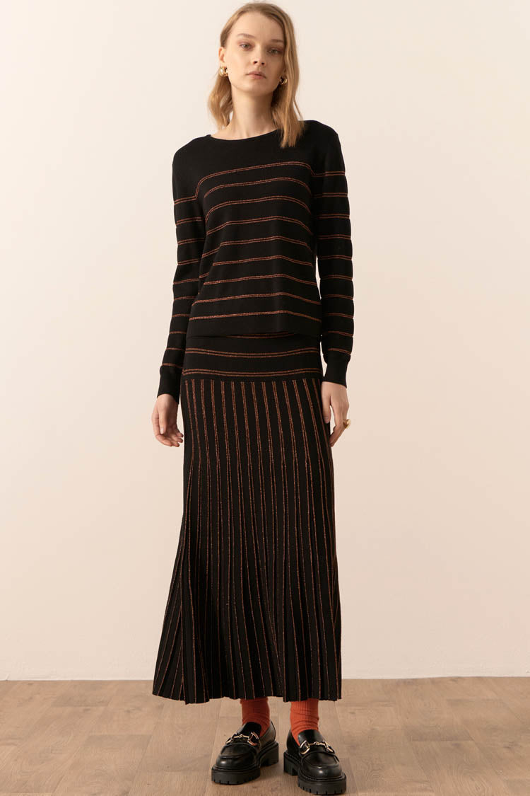 Gizelle Lurex Stripe Pleated Knit Skirt