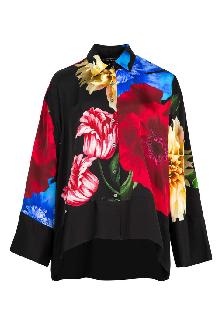 Glossy Goddess Blouse in Black Floral