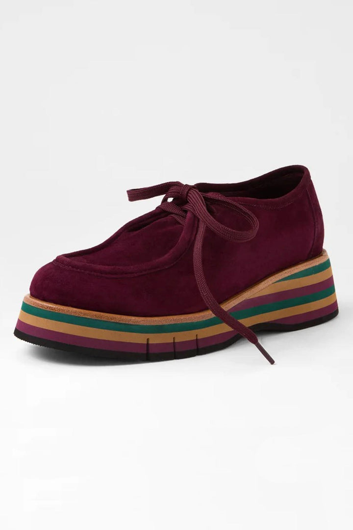 Gnota Suede Lace Up Flats in Burgundy Forest Tan