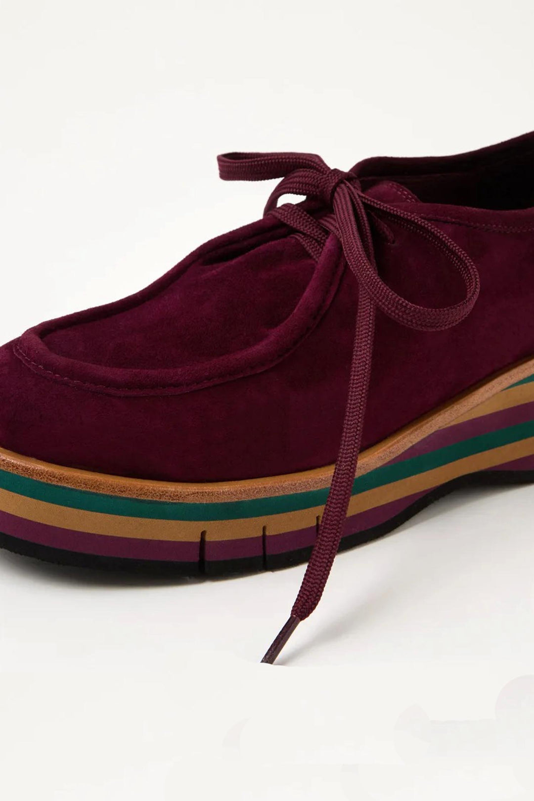 Gnota Suede Lace Up Flats in Burgundy Forest Tan