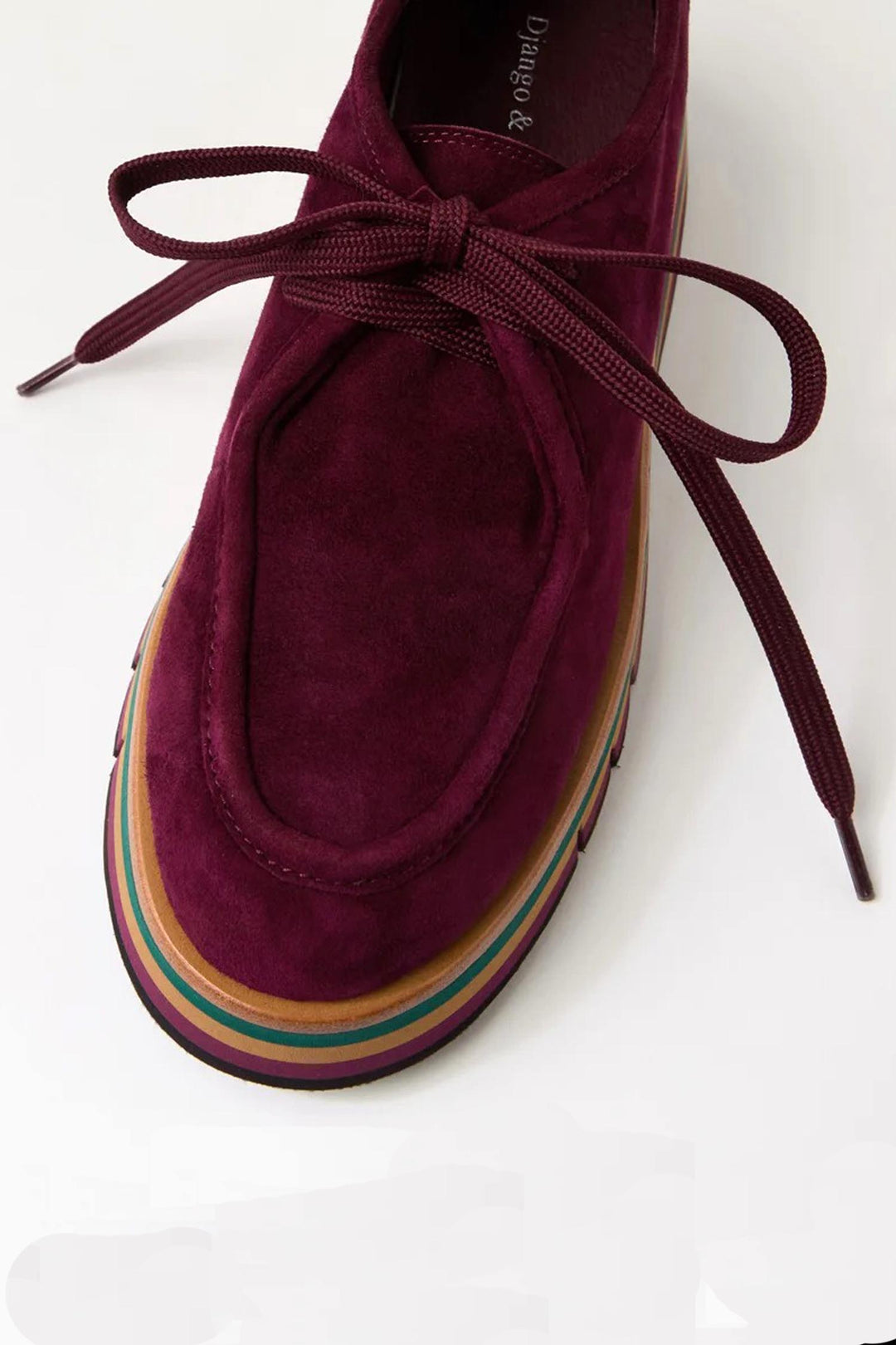 Gnota Suede Lace Up Flats in Burgundy Forest Tan