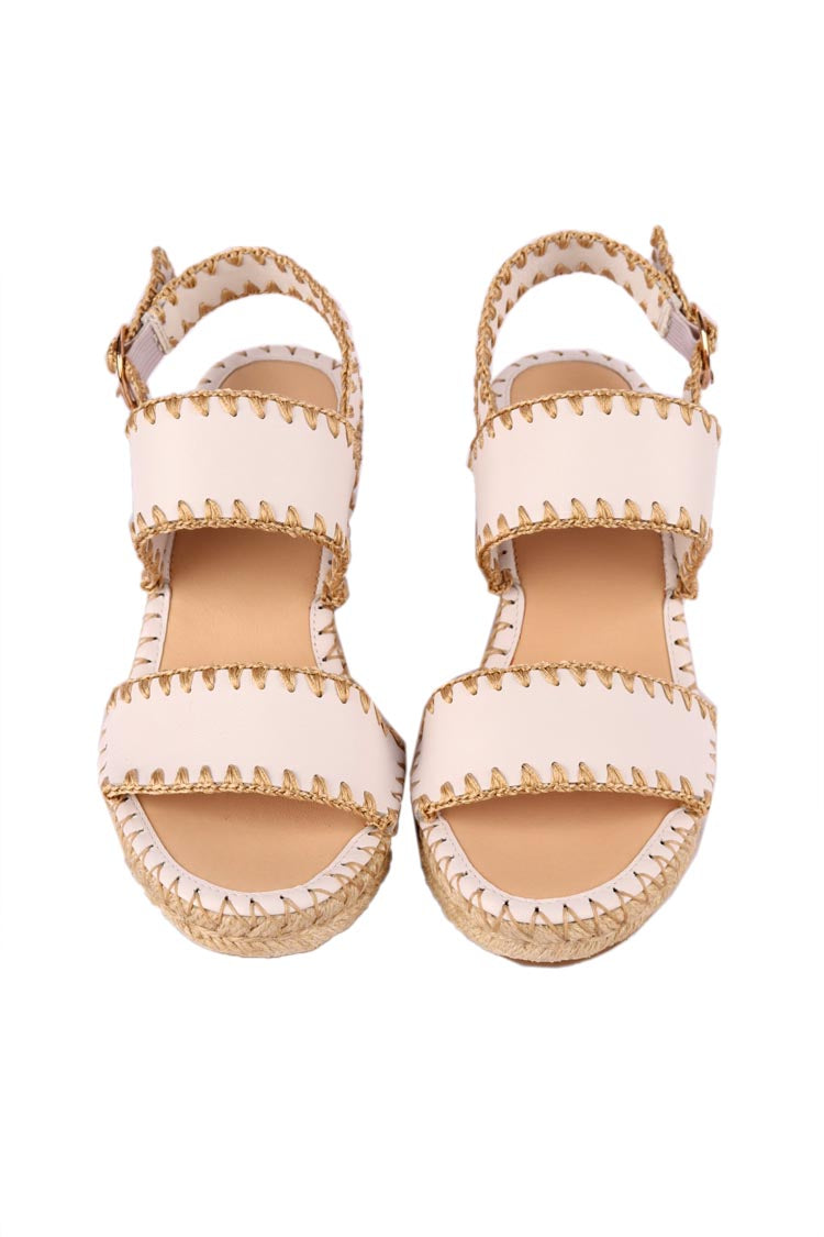 Gogos Leather Wedge Sandals in White