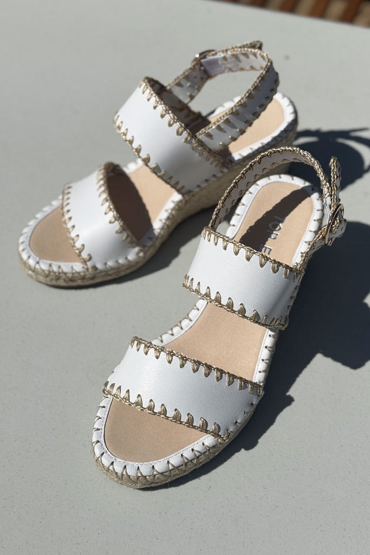 Gogos Leather Wedge Sandals in White