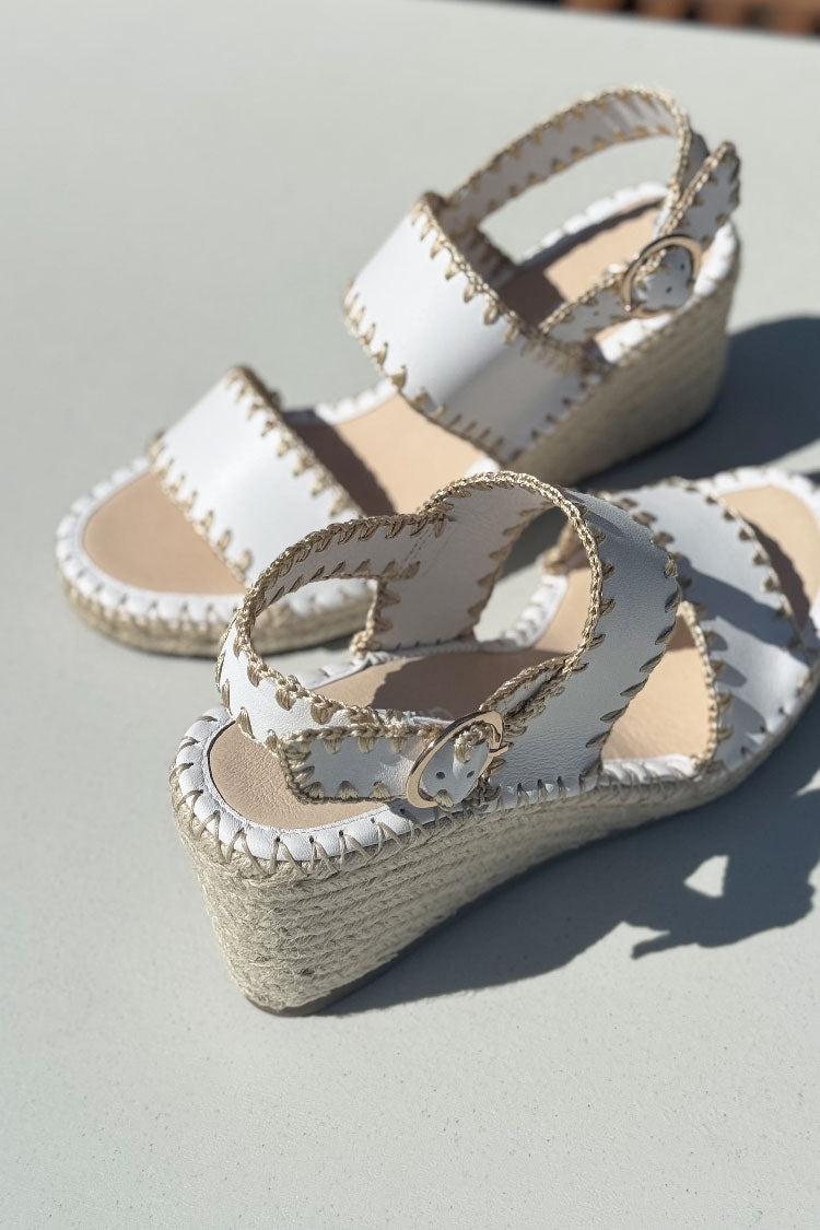 Gogos Leather Wedge Sandals in White