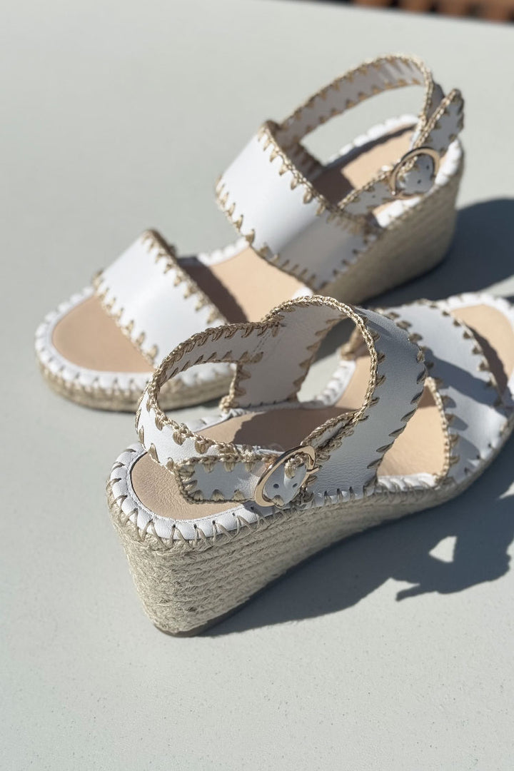 Gogos Leather Wedge Sandals in White