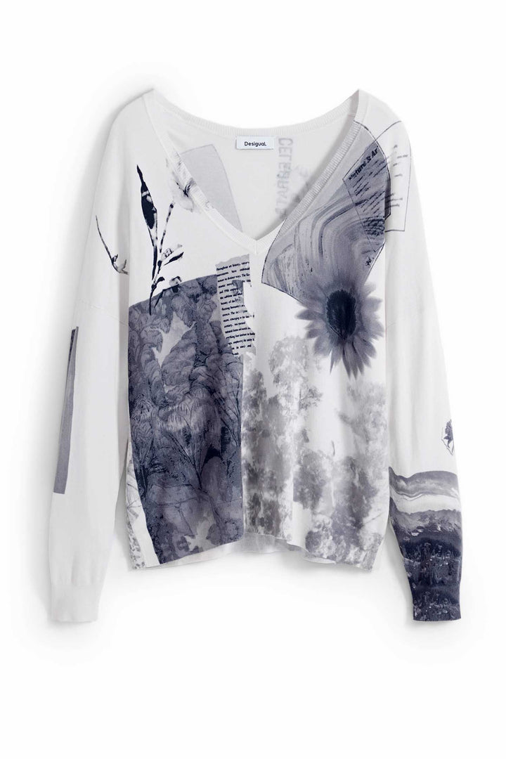 Gotemburgo Fine Collage Sweater in Blanco