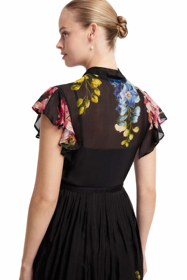 Grace Flutter Sleeve Midi Dress in Snapdragon in Ebony
