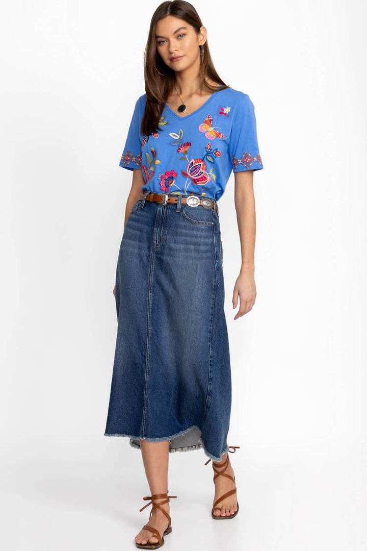 Gracey Trapunto V-Neck T-Shirt in Ultramarine