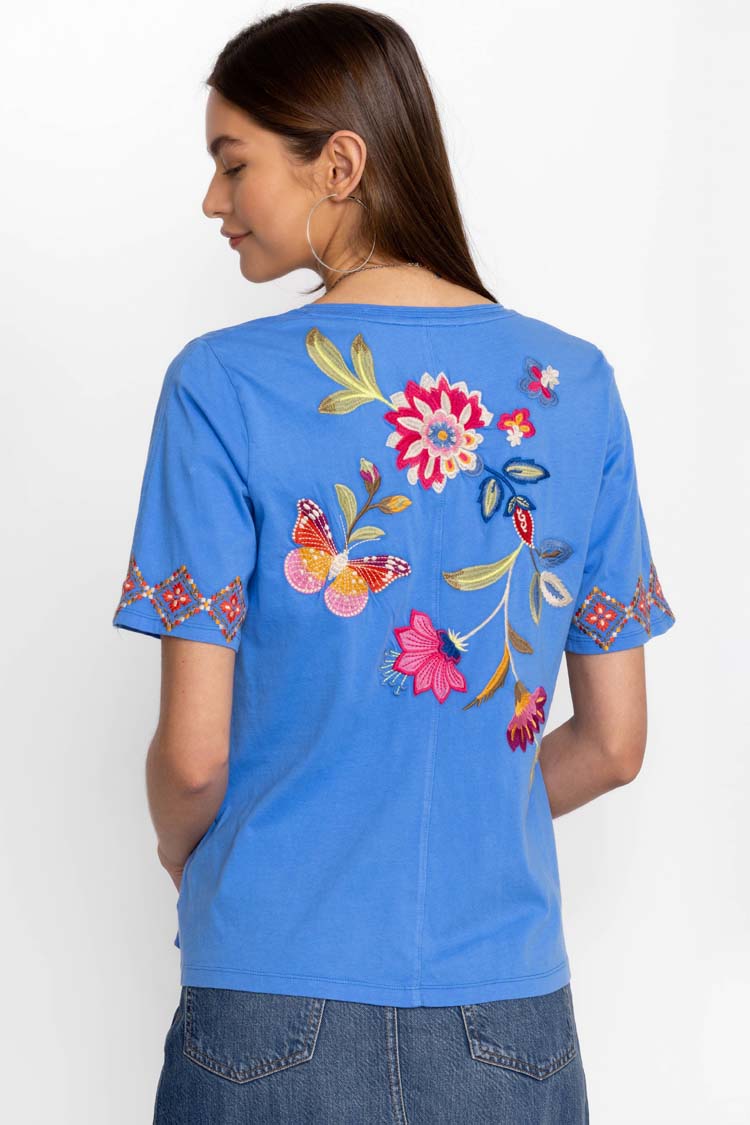Gracey Trapunto V-Neck T-Shirt in Ultramarine