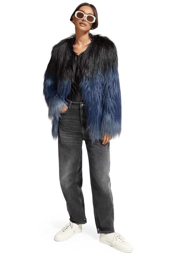 Gradient Faux Fur Jacket in Dusty Blue | FINAL SALE