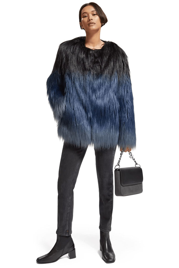 Gradient Faux Fur Jacket in Dusty Blue | FINAL SALE