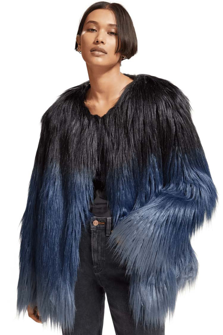 Gradient Faux Fur Jacket in Dusty Blue | FINAL SALE