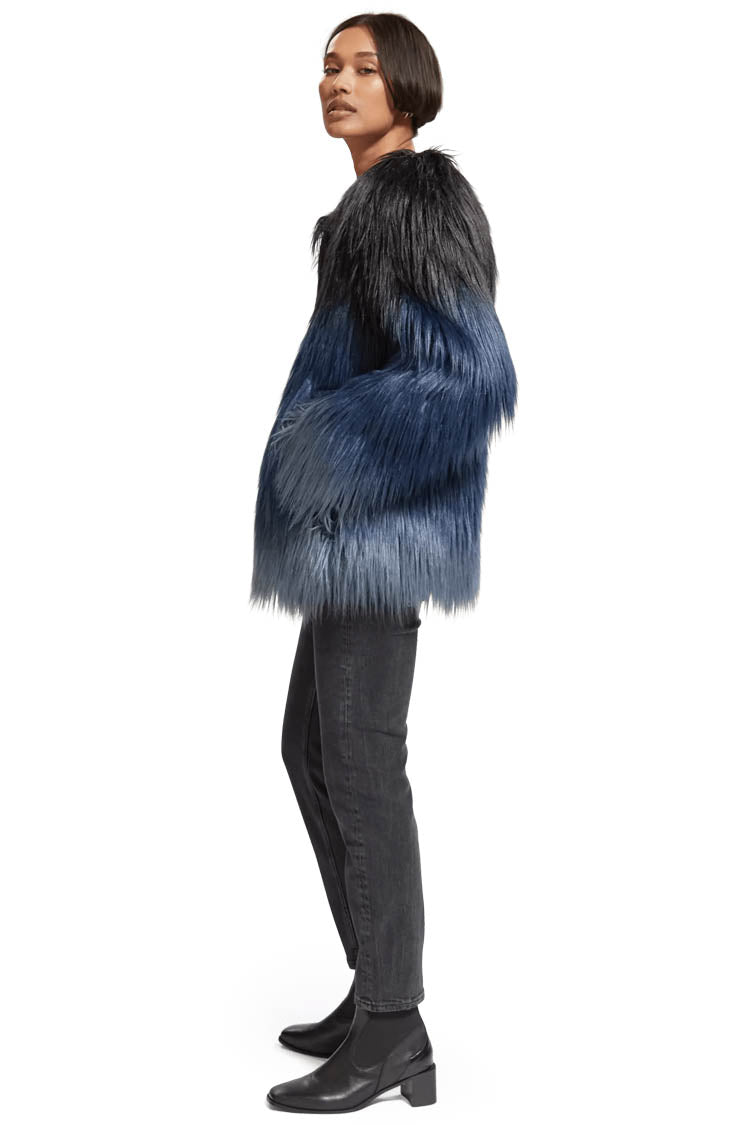 Gradient Faux Fur Jacket in Dusty Blue | FINAL SALE