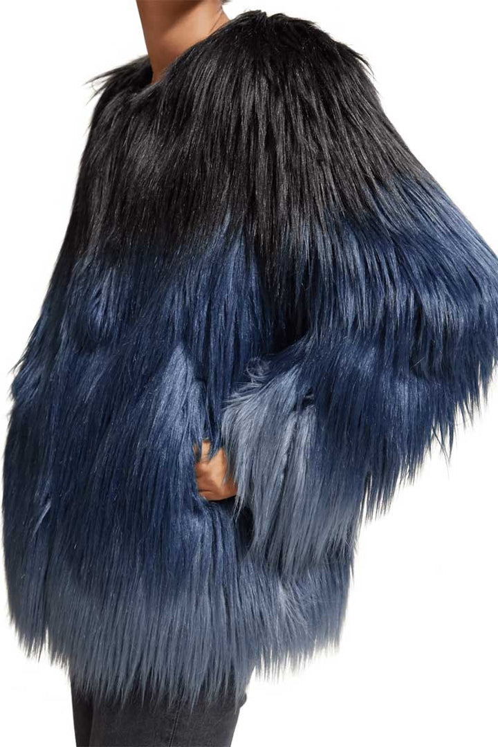 Gradient Faux Fur Jacket in Dusty Blue | FINAL SALE