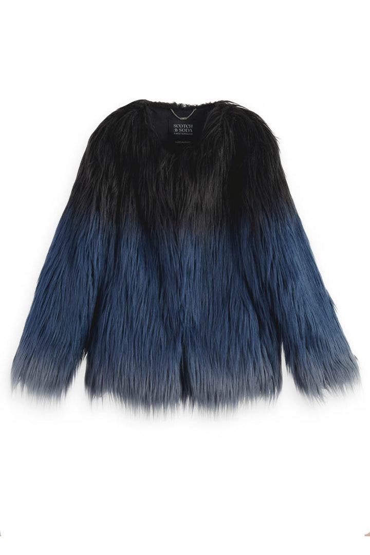 Gradient Faux Fur Jacket in Dusty Blue | FINAL SALE