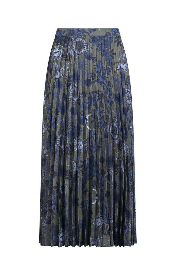 Greenwich Pleated Skirt in Olive